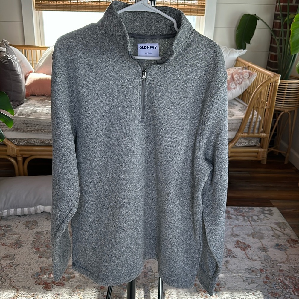 Old Navy Men's Grey Marled Quarter Zip Long Sleeve Fleece Pullover Sweater XL